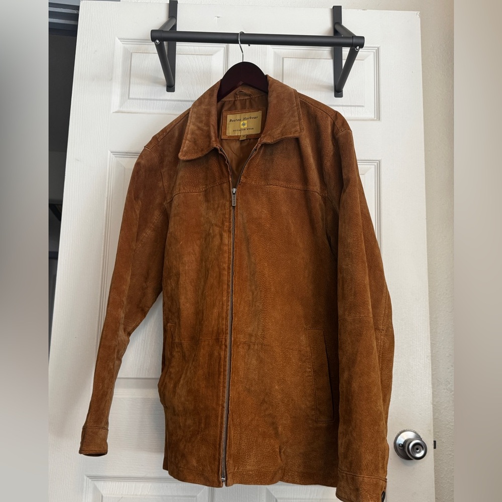 Boston Harbour Vintage New England Brown Leather Zip Jacket 🇺🇸